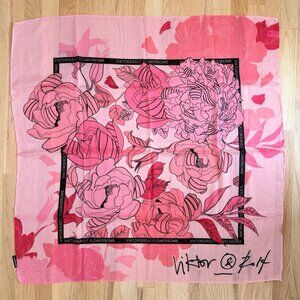 VIKTOR & ROLF Square Scarf Pink Floral Flowerbomb Fragrance Logo 2025 35x35 inch